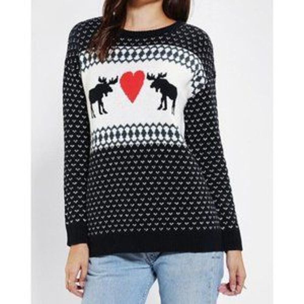 Urban Outfitters BDG Women's Black Knit Reindeer Christmas Sweater Size M